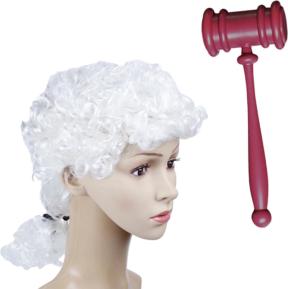 Twee-delige kostuumaccessoires set met witte pruik, plastic hamer en Halloween make-up thema voor feesten en evenementen