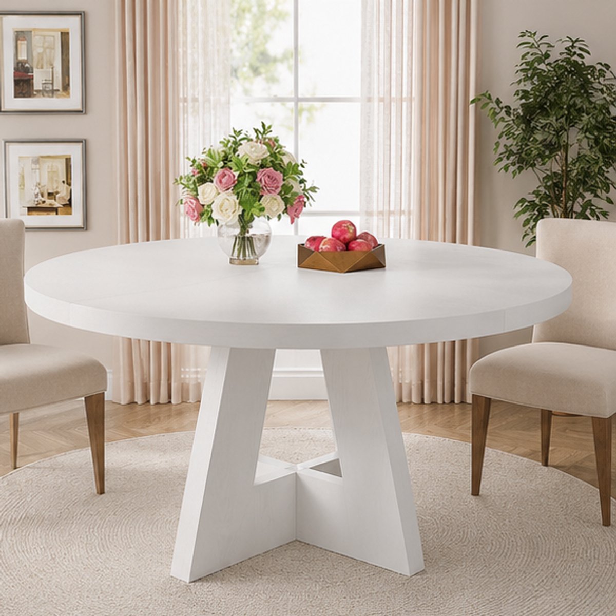 Tribesigns Ronde Eettafel 120 cm Wit – Houtlook Keukentafel met Metalen Frame – NoviHomeStore