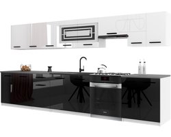 BELINI Keukenblok ITALIA 3 - Keukenmeubel Set 320 cm Wit-Zwart met Werkbladen - Boven- en Onderkasten