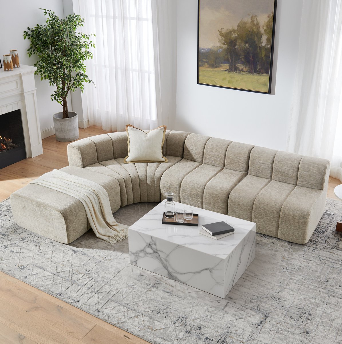 OKWISH Hoekbank 285 Bij 203 cm - 4-Zits Modulair Ontwerp met Vrij Combineerbare Modules - Comfort voor Woonkamer - Chenille - Bruin