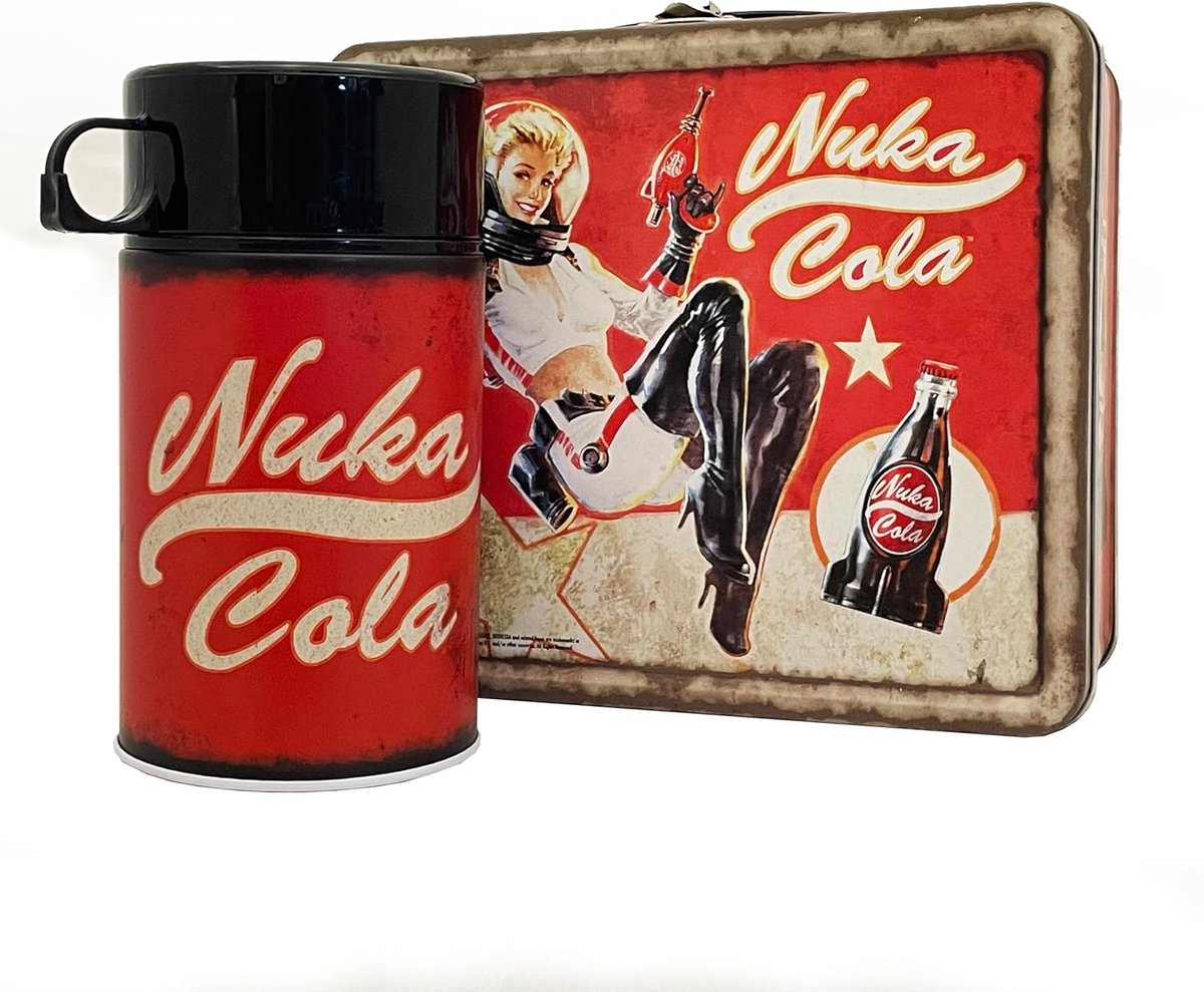 SnelShoppen - Nuka Cola Lunchbox en Veldfles - Stoere RVS Lunchbox met Waterfles voor Camping, Picknick, Feest - Vintage Look, Perfect voor Kinderen e