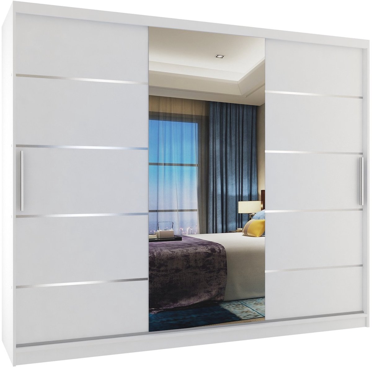 BELINI Verona MBP Schuifdeurkast 232 cm Wit Mat - Kledingkast met Spiegel - Comfort Line Slaapkamerkast