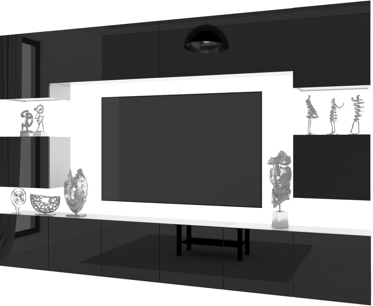 BELINI Wandmeubel Milano 3 300 cm Zwart Hoogglans - TV-Wand Greeploos - Moderne Woonwand m