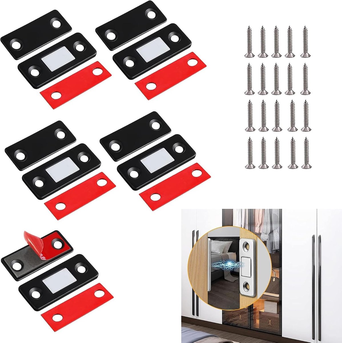 Set van 5 Ultra Dunne Magnetische Sluitingen voor Keukenkastdeuren en Lades - Zelfklevend en Ideaal voor Keukenoplossingen