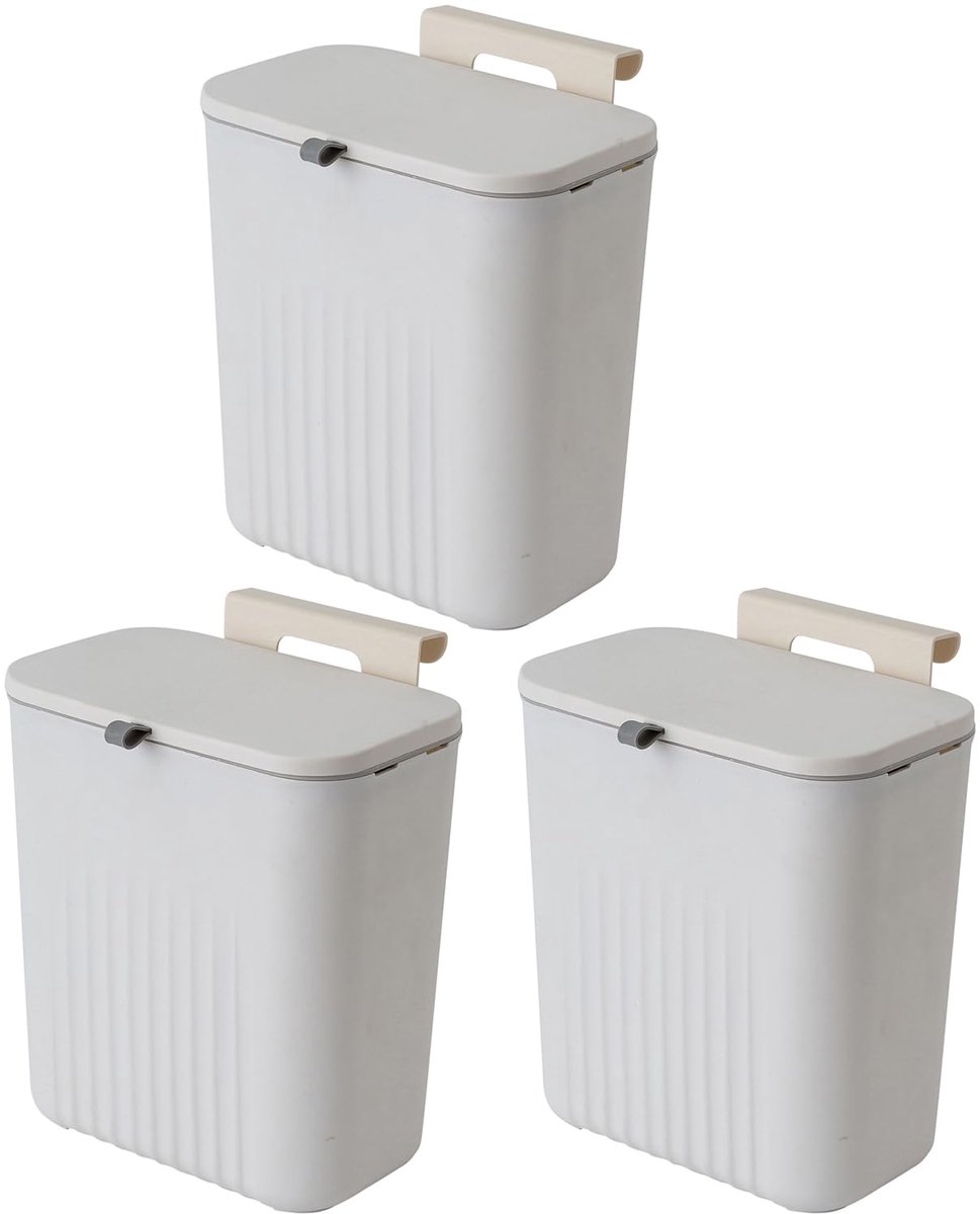 SnelShoppen - 3-pack 12L/3,2 Gal Keuken Compostbak voor Aanrecht of Onder Gootsteen, Hangende Kleine Prullenbak met Deksel voor Kast, Badkamer, Slaapk