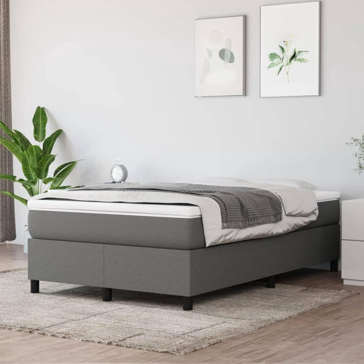 Boxspringbed Gestoffeerd - Eenpersoonsbed Frame - Rustgevende Slaap - Multiplex Lattenbodem - 120x200 cm - Donkergrijs