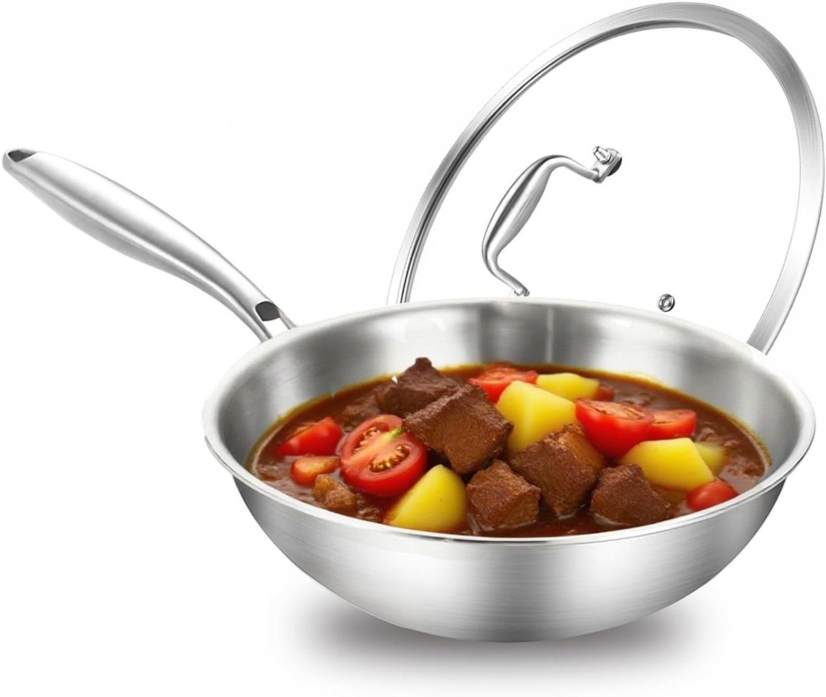 Wokpan Roestvrij Staal - Roerbakpan - Gelijkmatig Koken - Drielaagse Constructie - 30 cm - Zilverkleurig