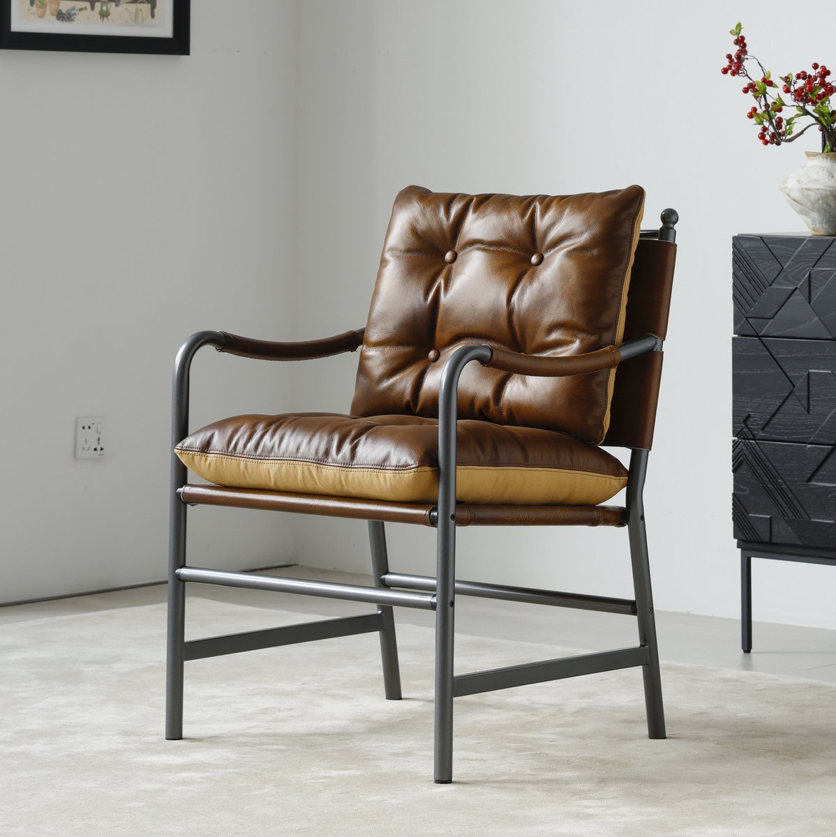 STILVORA Fauteuil 60 x 62 x 90 cm - Met Armleuningen En Gecapitonneerde Rugleuning - Voor Woonkamer, Slaapkamer Of Kantoor - Leer Bruin