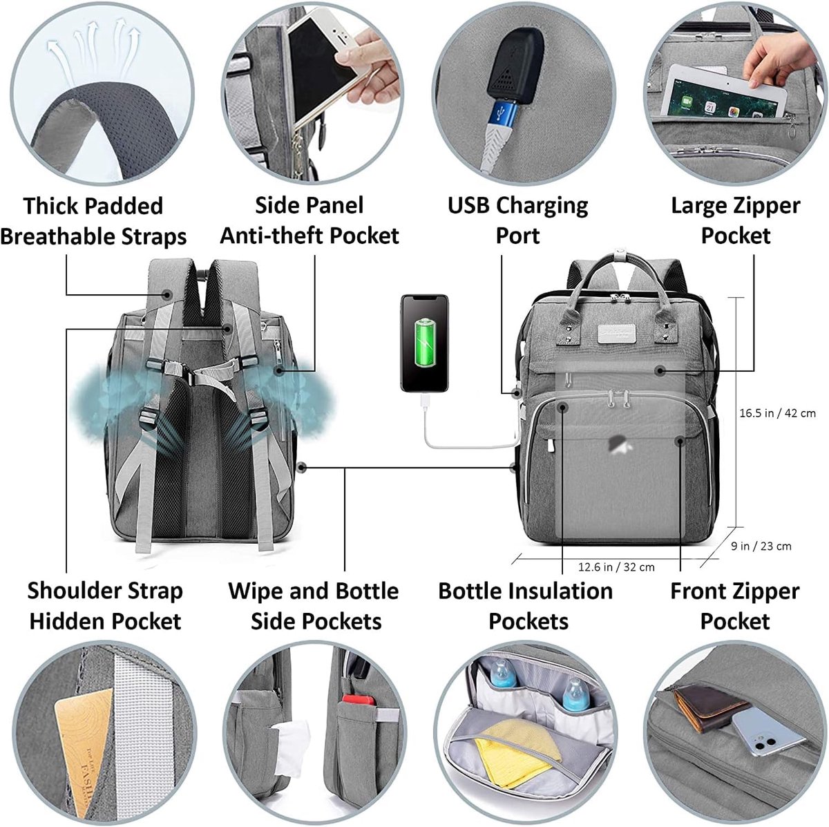 SnelShoppen - 7-in-1 Luiertas voor Baby's, Multifunctionele Draagbare Tas met Bed, Ruimte voor Spullen, Meerkleurig, Ideaal voor Uitstapjes, Reizen en