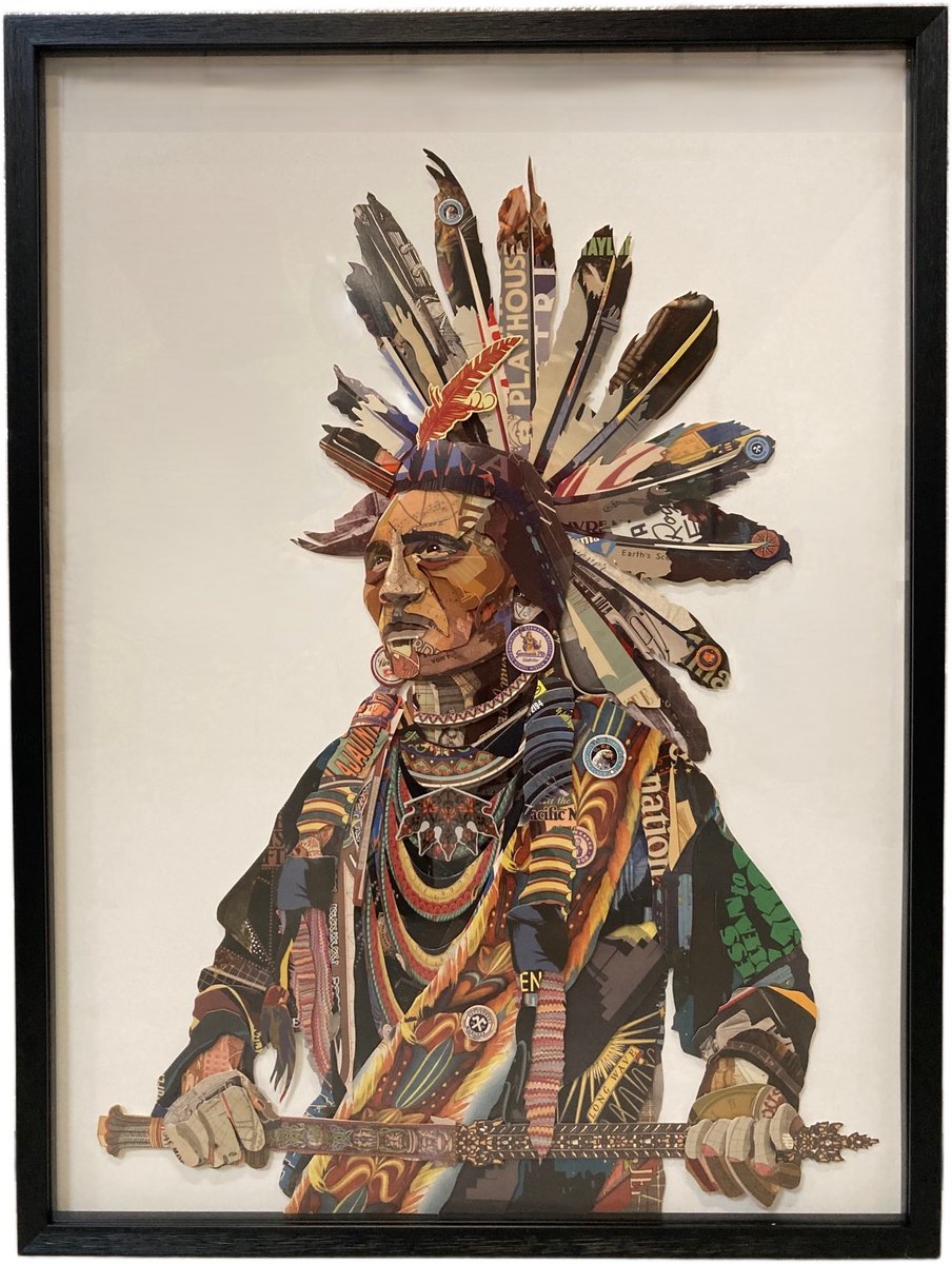 Beau Commerce - Schilderij - 3D - Indiaan - zwarte lijst