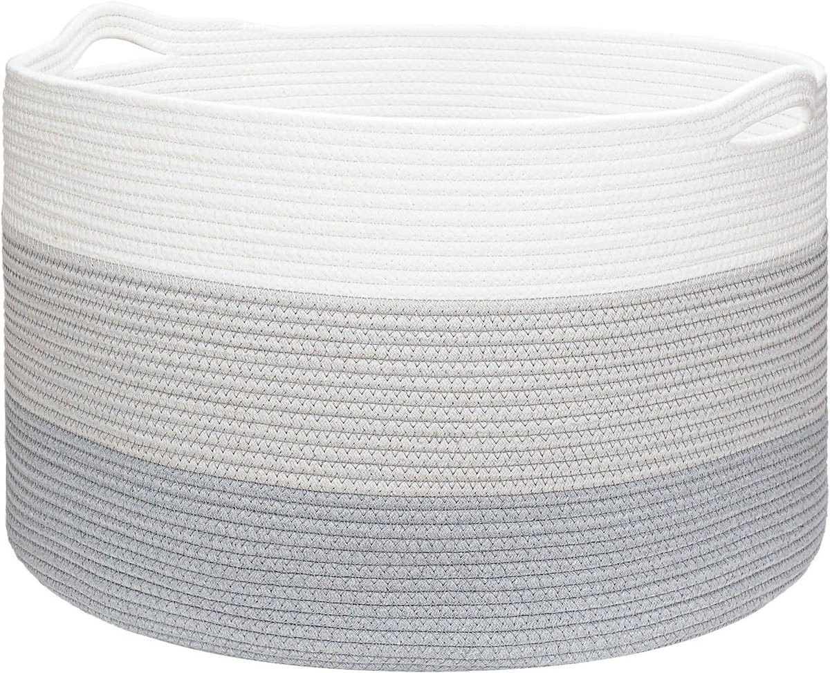 Grote Wicker Wasmand van Katoen, 88L Opbergmand voor Speelgoed, Handdoeken en Kleding - 55 x 35 cm