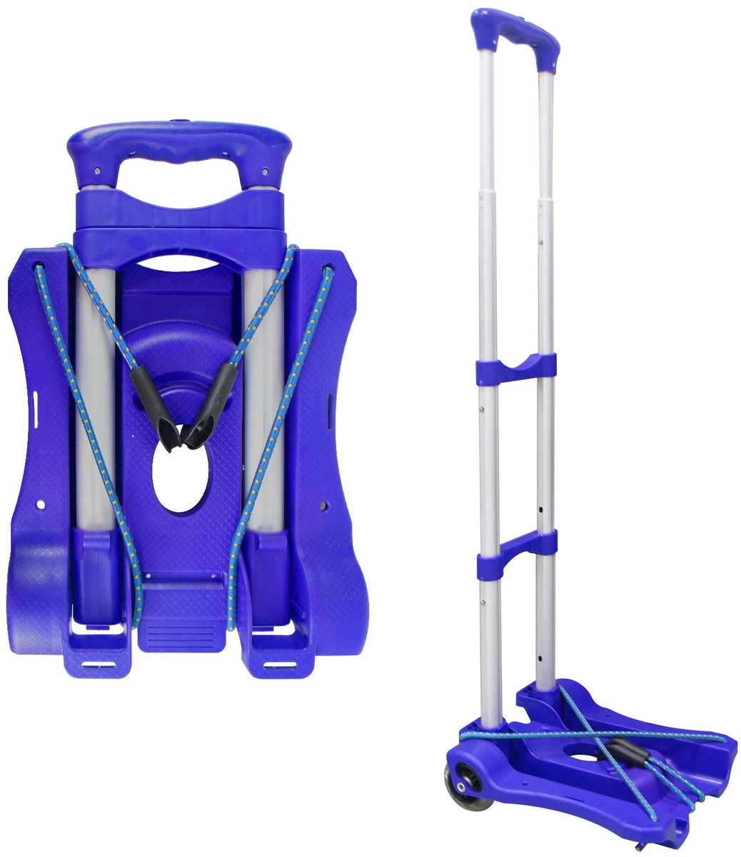 SnelShoppen - Opvouwbare Hand Truck en Dolly 100lbs Lichtgewicht Draagbare Bagage Kar voor School, Reizen, Kantoor, Verhuizen - Blauw