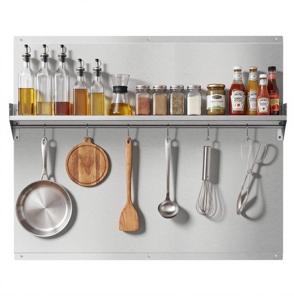 Keukenachterwand RVS - Spatwand 91 x 76 cm - Met Plank - Met Haken - Voorgeboorde Gaten - Wandbescherming Kookplaat en Afzuigkap - Zilver