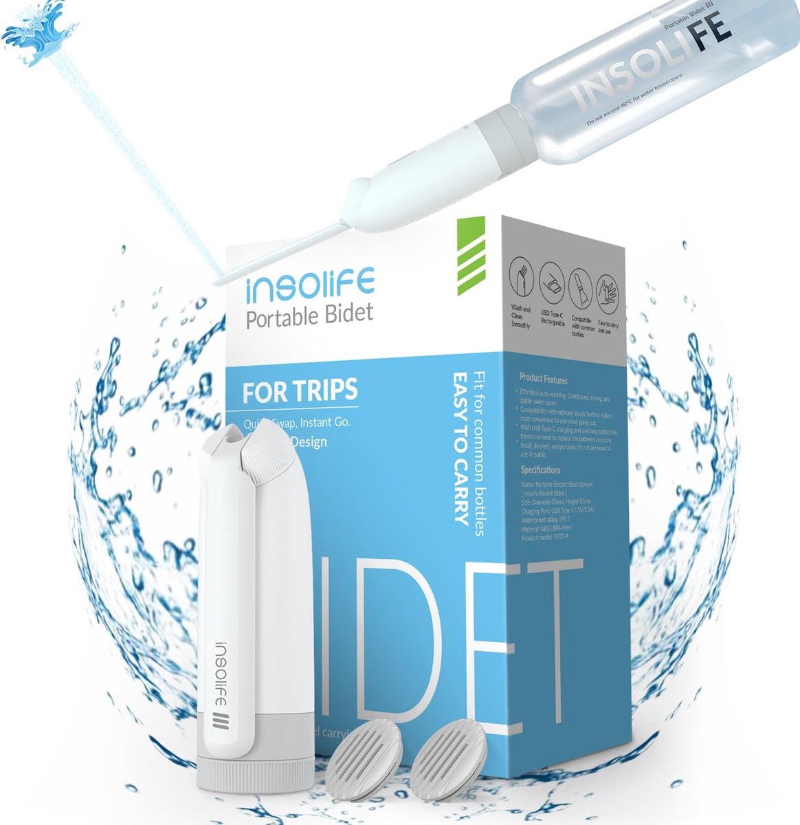 SnelShoppen - Draagbare Bidet Hoge Druk Elektrische Bidet voor Hygiëne Reiniging - Ideaal voor Reizen, Camping, Mannen en Vrouwen, Compact en Lichtgew