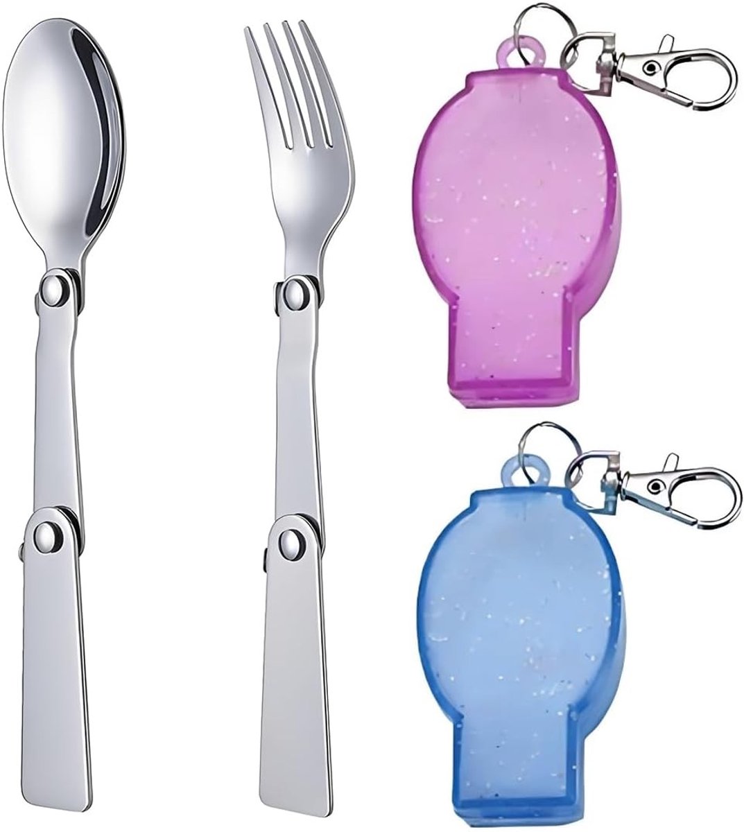 Vouwbare Bestekset met Lepel en Vork, Roestvrij Staal, Ideaal voor Reizen, Kamperen en Picknicken, Inclusief Twee Plastic Opbergdozen