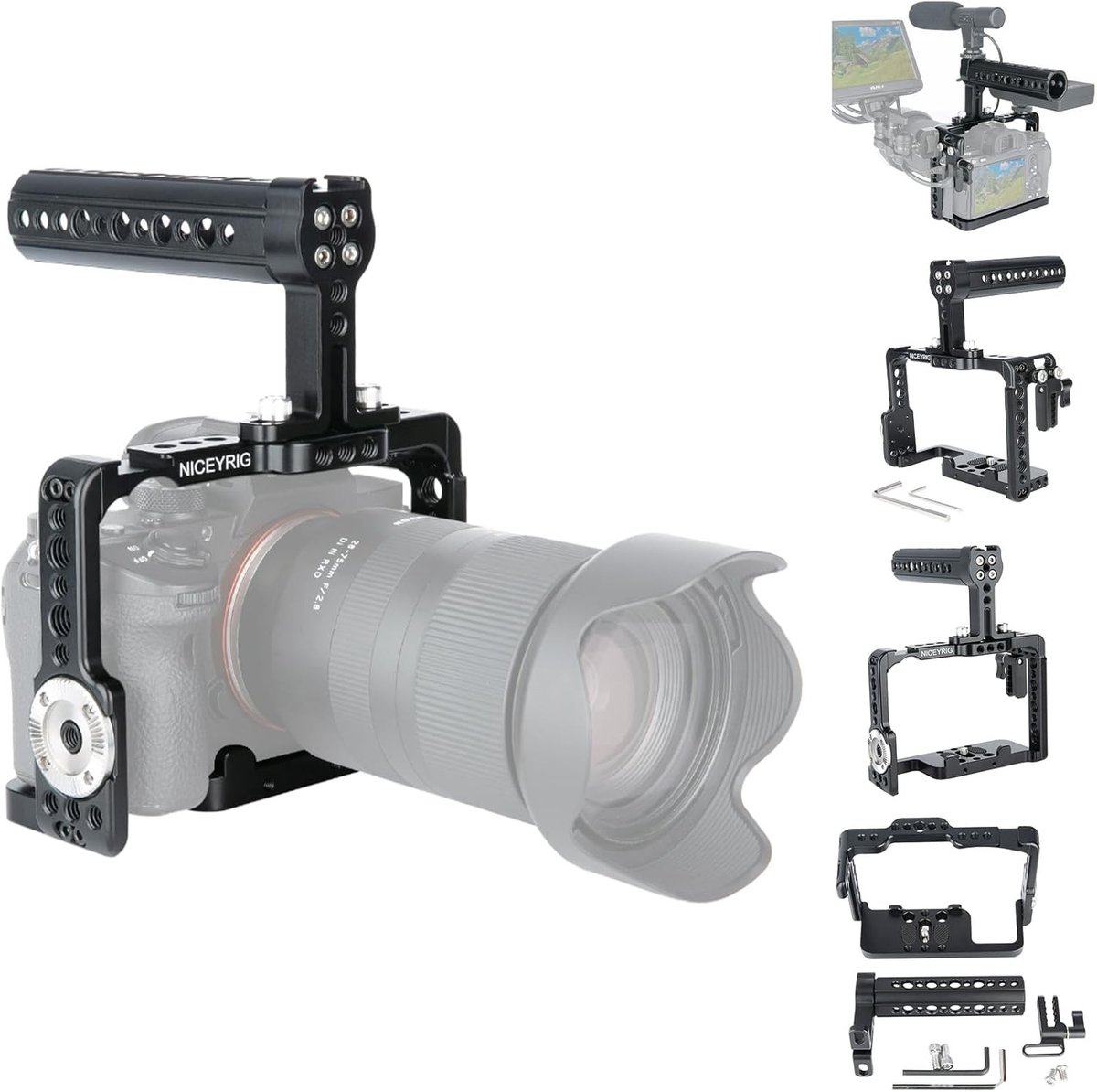 Camera Cage Kit voor Sony A7RIII, A7III, A9 en A7SII - Inclusief Cheese Top Handle en HDMI Kabelbeveiliging voor DSLR Gebruik
