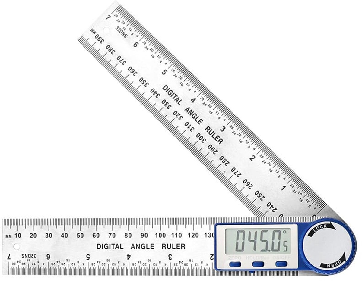 Digitale Hoekmeter - Zwaaihaak - Angle Finder - Digitaal metrische - 200 mm - 360º - voor timmerwerk, huiswerk, bouw - Zilver - LOUZIR