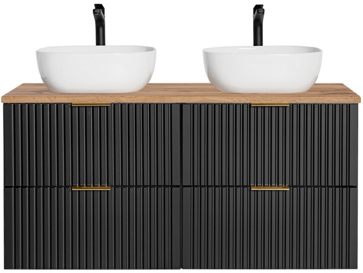 Sanifun Badkamermeubel 120 cm Adel Black Mat Zwart met 2 Opzetwastafels