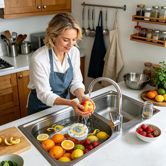 Groente- en fruitreiniger, waterdichte wasgadgets, roterende wasmachine voor groenten en fruit, voor keuken, sla, rijst, bessen, aardappel, zeevruchten - wit van Groente — afbeelding 3