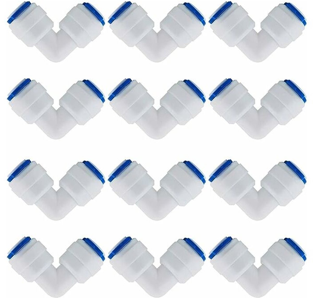 12 stuks waterfilteraccessoires: 1/4 inch 90 graden haakse snelkoppeling voor het aansluiten van waterleidingen en koelkastslangen.
