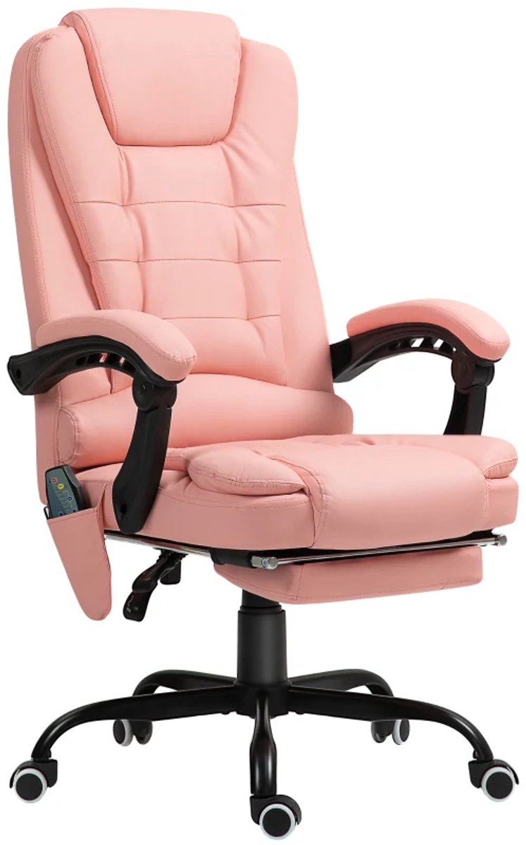 Ergonomische Bureaustoel met 7 Massagepunten - Massagestoel - In Hoogte Verstelbaar - 360° Draaibaar - 90-155° Kantelbare Rugleuning - met Voetensteun - Kantoorstoel - Gamestoel - Volwassenen Stoel - Computerstoel - Roze