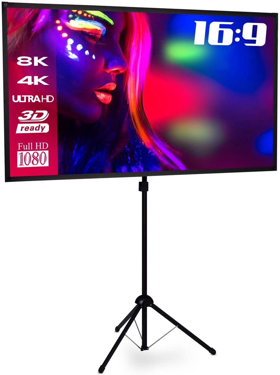 Projectiescherm - Tripod Scherm - Thuisbioscoop Creëren - X-Type Frame - 133 x 75 cm - Wit