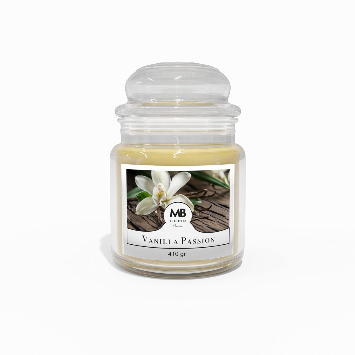 SnelShoppen - MB Home Basic Geurkaars, Plantaardige Was, Vanilla Passion, 410 g/m², Geurig