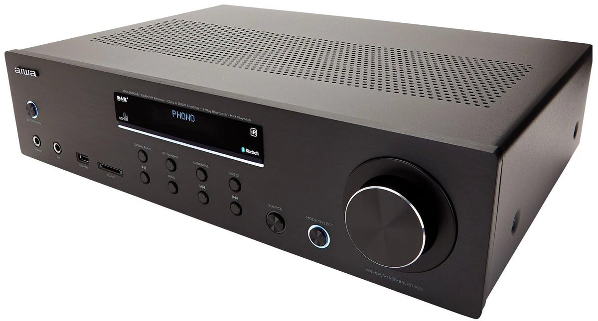 SnelShoppen - AV DAB+ Receiver Versterker met Bluetooth 5.0, 200W, USB-aansluiting, SD-kaartlezer - Zwart voor Feest, Tuin, Camping en Thuisgebruik