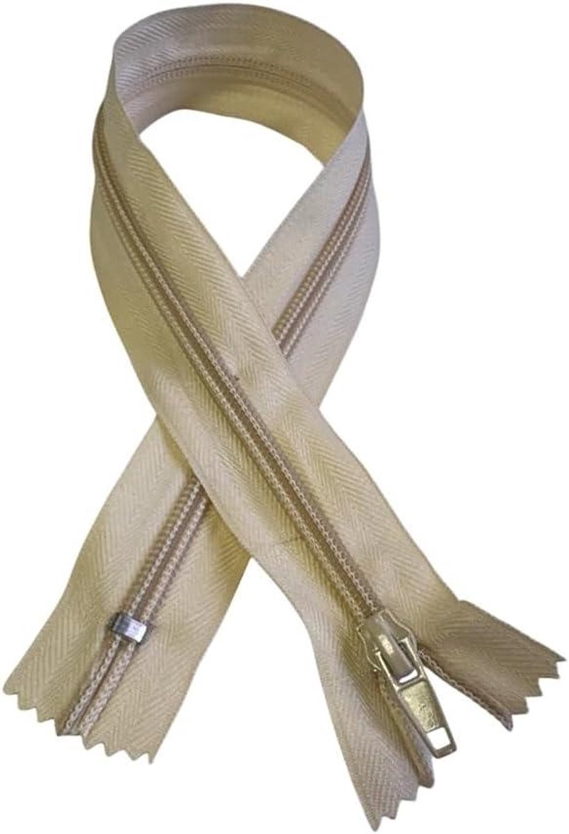Gesloten Ritssluiting - Nylon Ritsen - Kleding Maken - Semi-automatische Schuifregelaar - 3 Stuks 60 cm - Beige