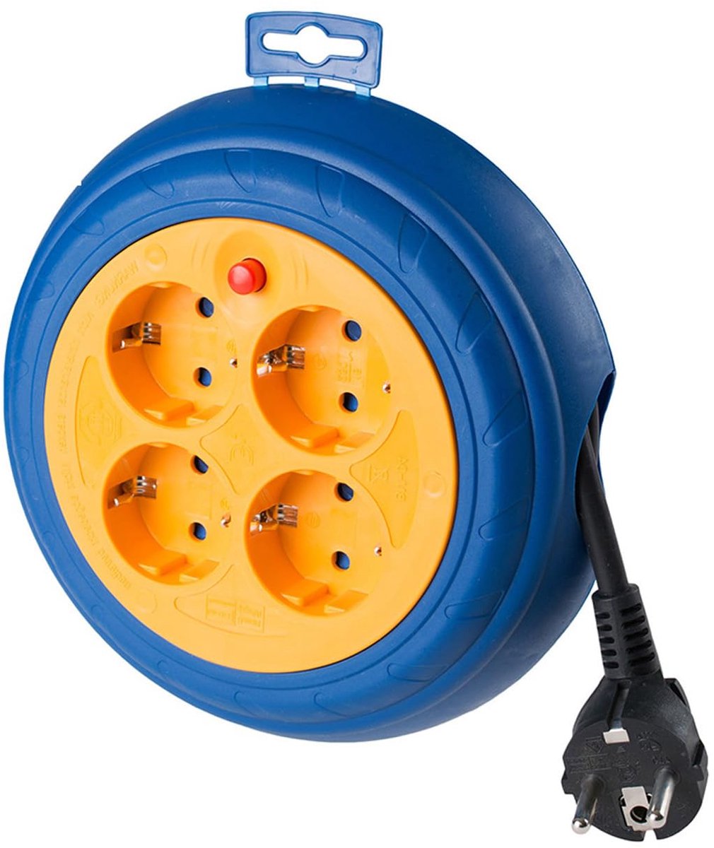 SnelShoppen - Kabelhaspel met 4 T/TL-stopcontacten, 3 m lange kabel, 3 x 1,5 mm, ideaal voor thuis, kantoor, tuin, feest en camping