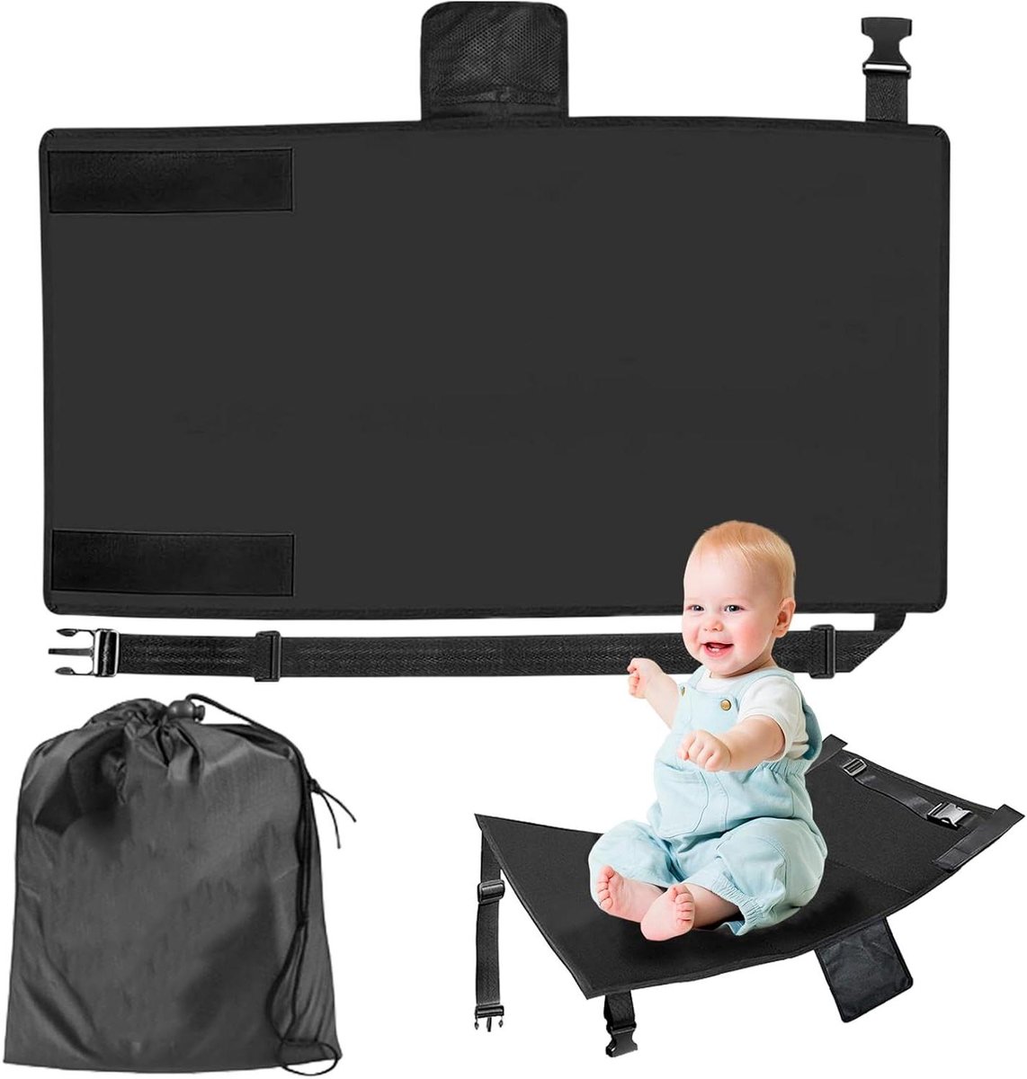 Vliegtuig Voetsteun - Zitverlenging Kinderen - Comfortabel Reizen - Verstelbare Hangmat - 79 x 44 cm - Zwart