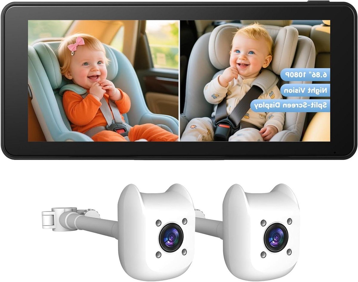 Baby Autocamera - Baby Monitor - Kinderen in de gaten - Split-screen functie - 68 inch scherm - Zwart