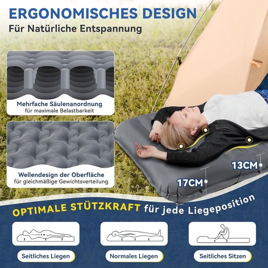 Zelfopblazende Slaapmat - Luchtbed Kamperen - Buiten slapen - 13cm Dik Comfort - 200 x 66 cm - Grijs — afbeelding 2