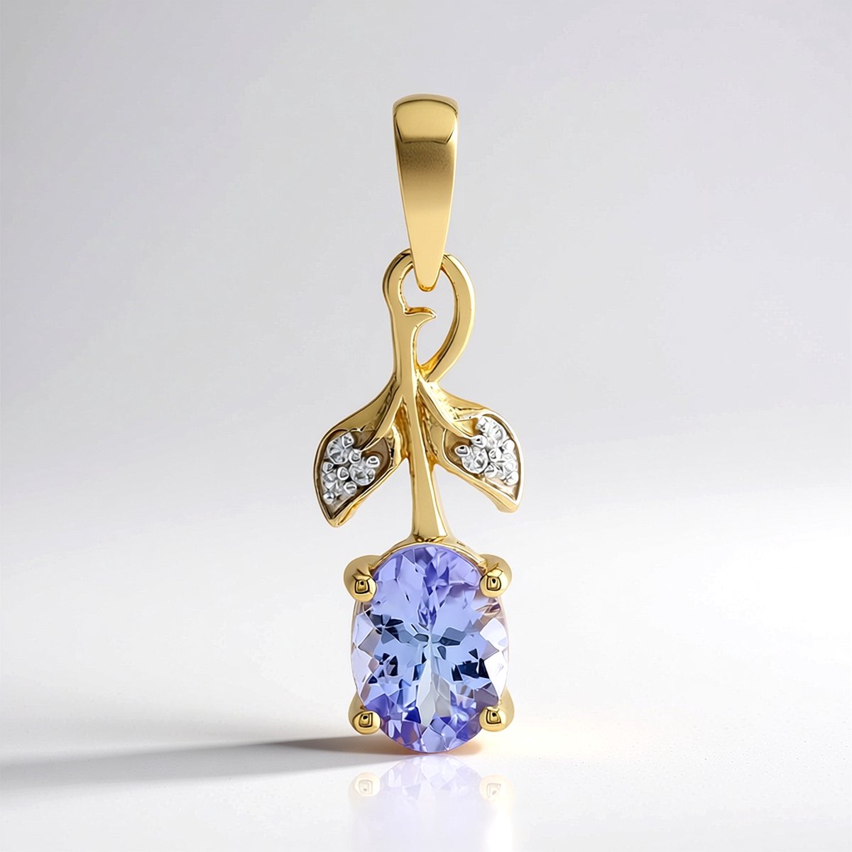 Cavill - 9K Geelgouden Hanger - 0,995 ct Onverhitte Roze Ovale Tanzaniet met Zirkonia - Elegante Dames Sieraad - Fijne Gouden Ketting Accessoire
