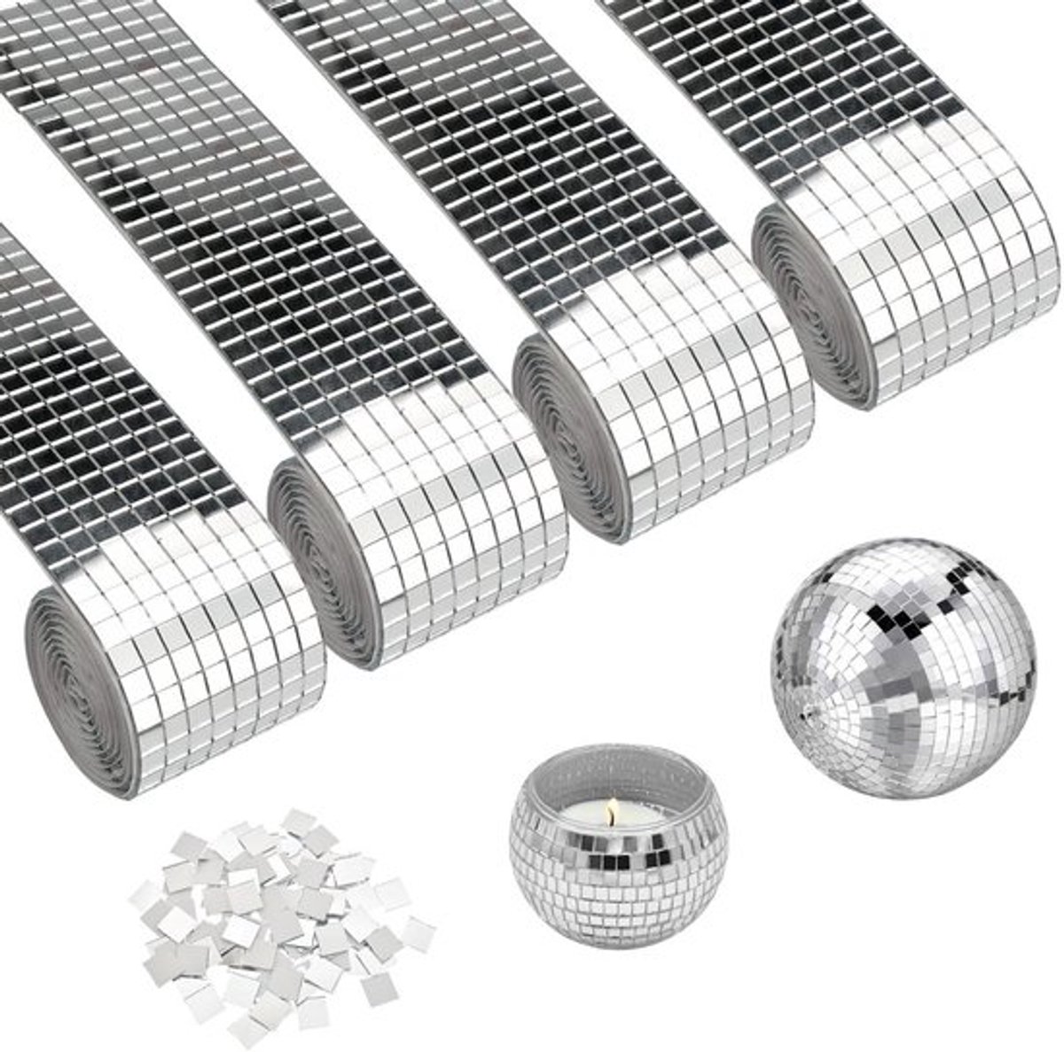 Mozaïektegels Zelfklevend - Mini-Spiegeltegels - 4 Rollen - 5 x 5 mm Glas - Duurzaam - Een