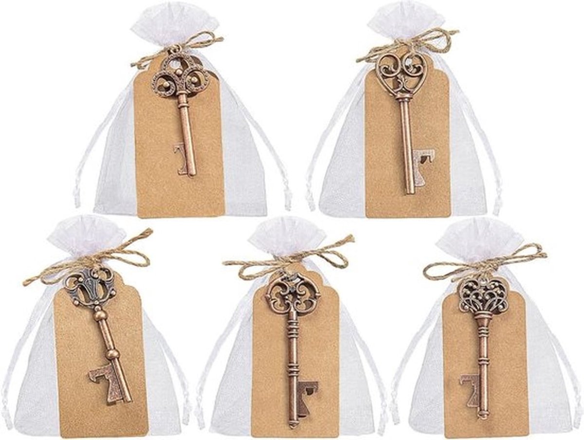 Vintage Flesopener Set met 50 Stuks, Inclusief DIY Kaarten en Tassen, Perfect voor Bruiloften, Feestdecoratie en Cadeaus