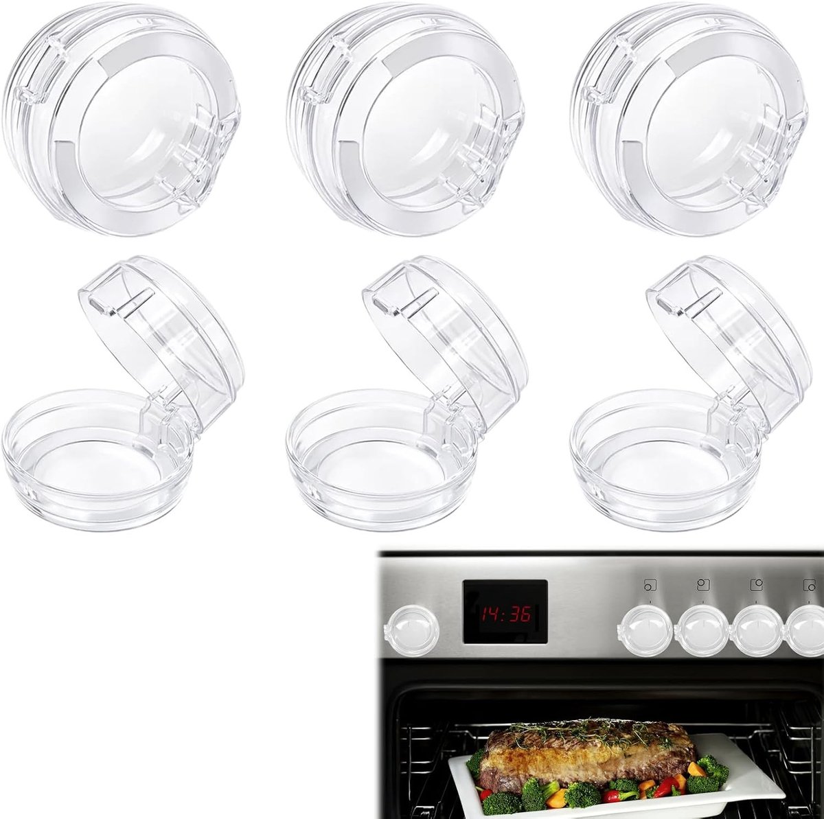 Set van 6 kinderveiligheidssloten voor kookknoppen, bescherming voor draaiknoppen, kinderveiligheidsslot voor fornuisknoppen tot 4,9 cm diameter en 4 cm - Veiligheid voor kinderen, eenvoudig te installeren, geschikt voor alle fornuizen