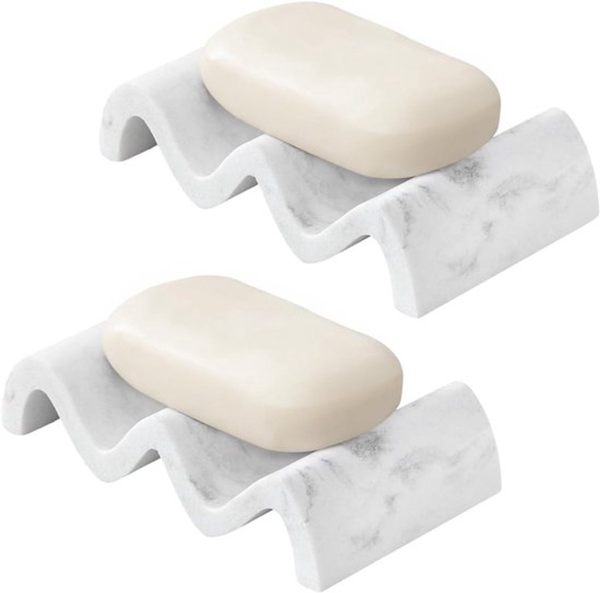Golfvormige Zeepdispenser - Sneldrogende Zeephouder voor Badkamer, Douche en Keuken - Set van 2, Ideaal voor Zeep en Spons, Gravel Wit