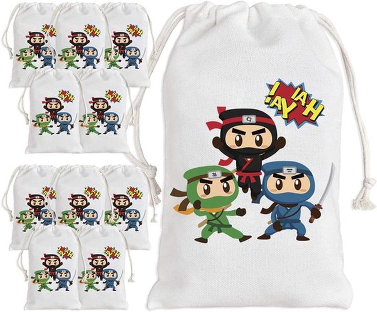 Feestzakjes Ninja 12 stuks - Traktatie snoep cadeauzakjes voor Ninja themafeest - Verjaardagsfeest decoratie benodigdheden.