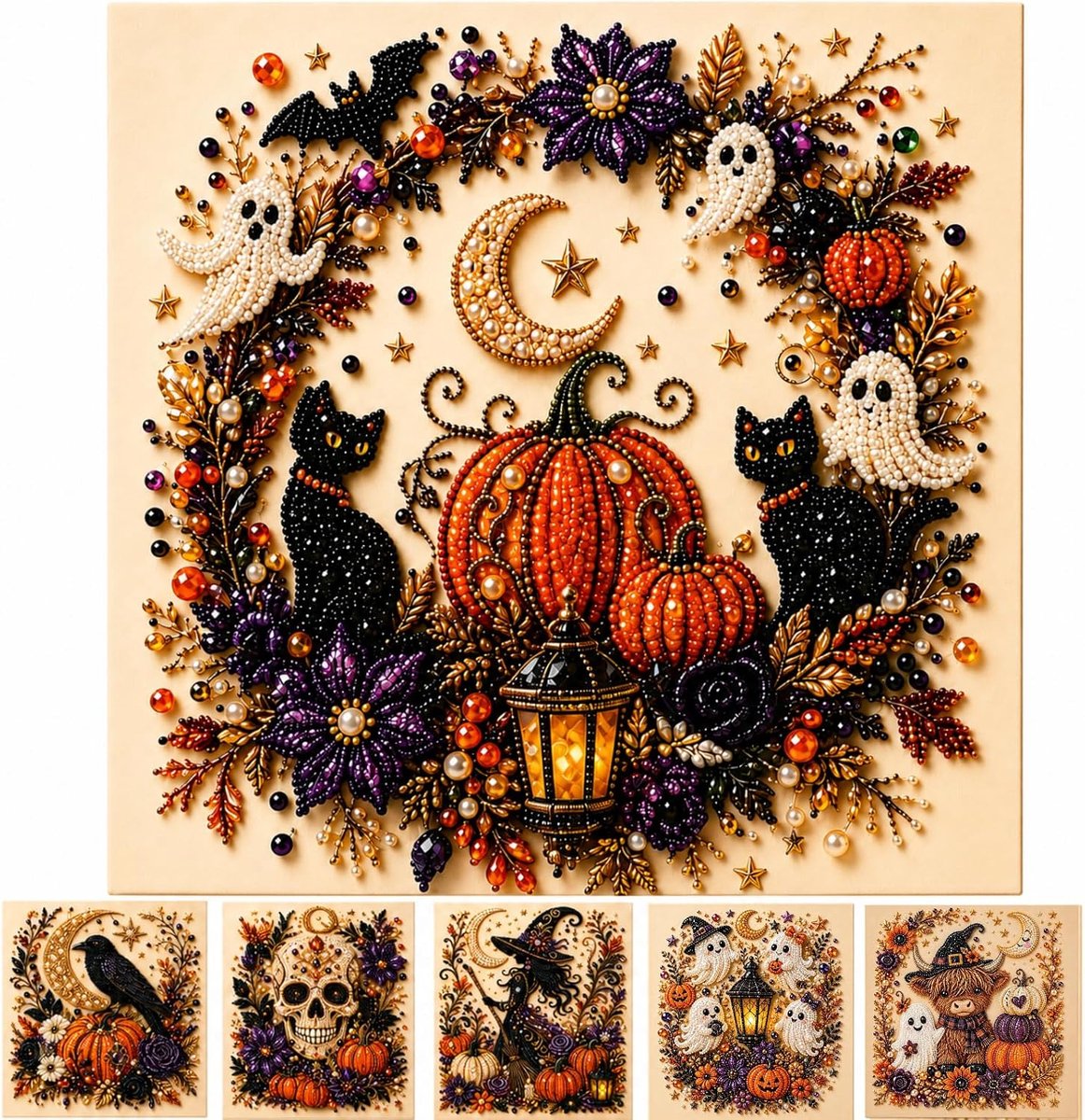 Halloween decoratie - Halloween Diamond Painting diy Kit - Herfstdecoratie voor aan de muur - Knutselpakket voor Volwassenen en Beginners - Voor het feestdiner - 20 x 20 cm - 1 Stuks - B