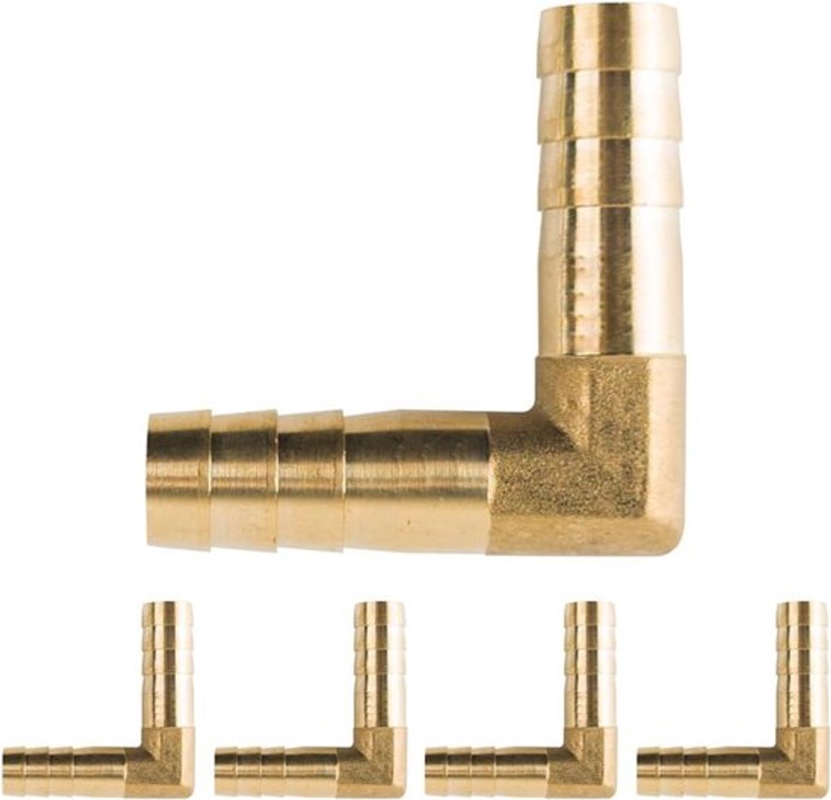 Messing elleboog-buisschroefverbinding - set van 5 stuks - 90 graden bocht - messing constructie - koppelingsslang - geschikt voor 10 mm slang