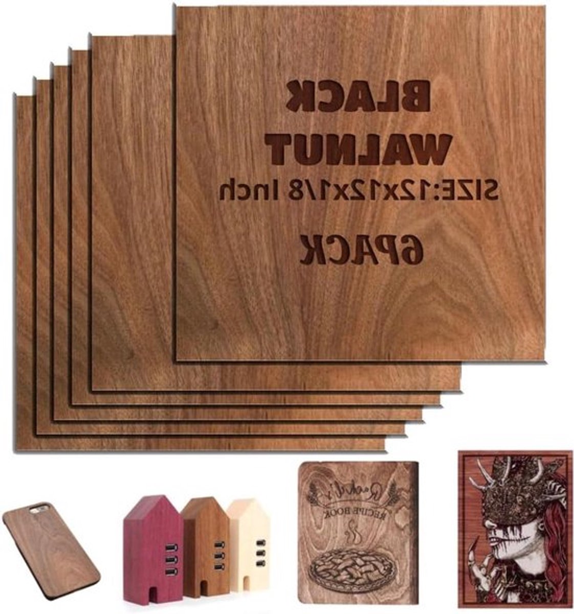 Multiplex platen - 6 stuks, 30x30 cm, 3 mm dikte - Lasergravure - CNC-snede - Kunsthandwerk - Modellering - Woondecoratie - Houten platen