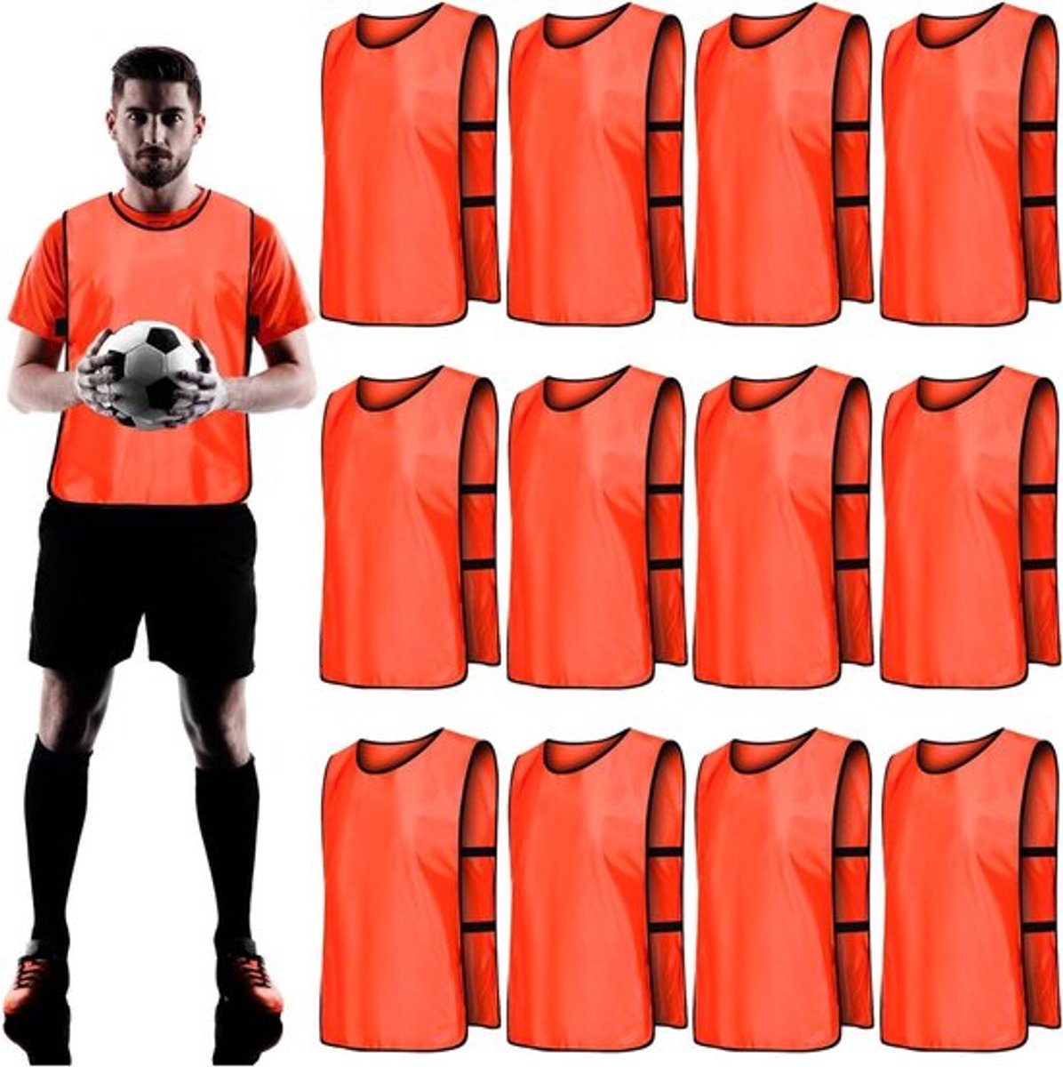 Voetballijfjes voor volwassenen en jeugd, 47 x 70 cm, uniseks trainingslijfje voor voetbal en basketbal, oranje sportmesh