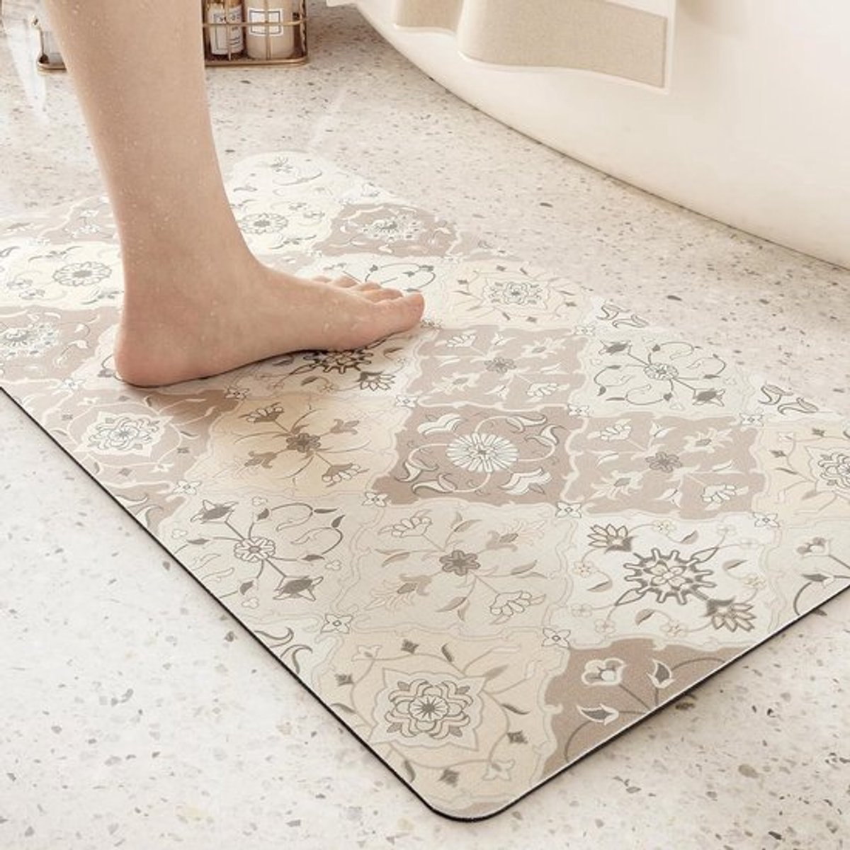 Badmat 44 x 76 cm - Antislip, Sneldrogend en Absorberend - Wasbare en Dunne Douchemats in Khaki