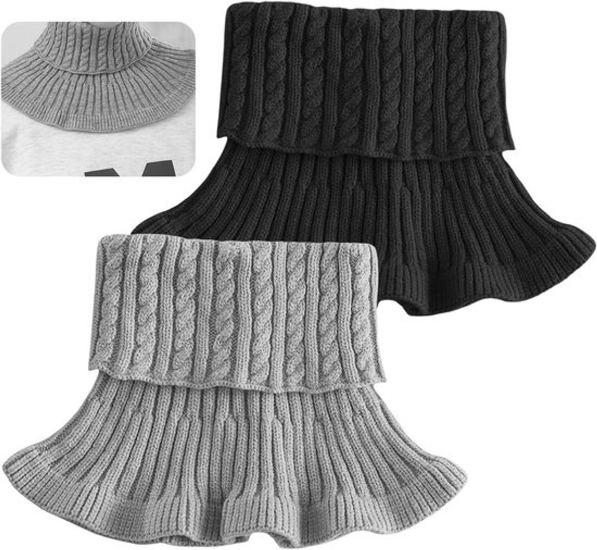 Gebreide coltrui voor dames - Zwart en grijs - Coltrui met afneembare rolkraag - Voor dagelijks gebruik - Dameskleding - Trendy design