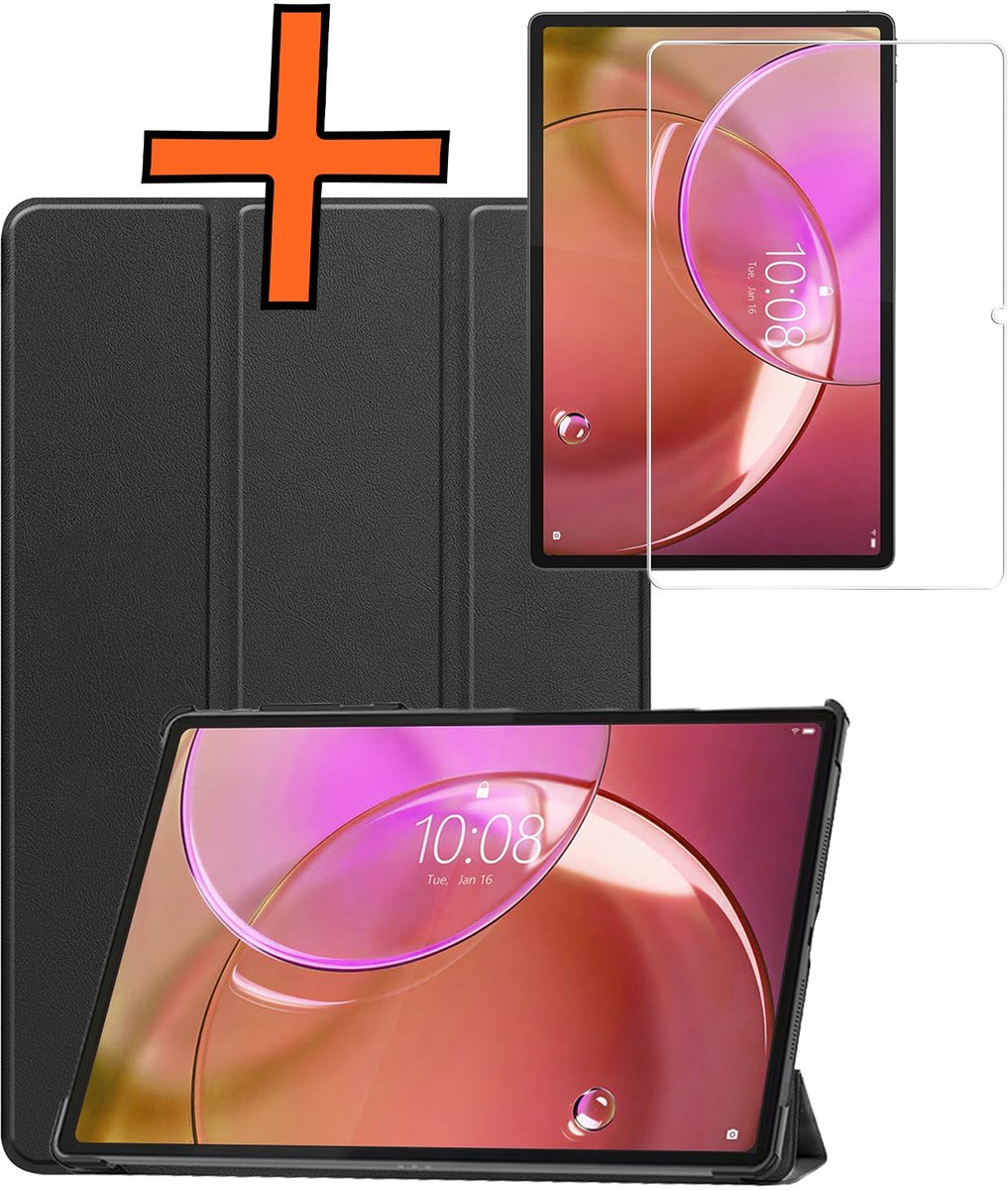 Hoesje - Geschikt voor Lenovo Idea Tab Pro Gen 2 - Met Screenprotector - Trifold Bookcase - Hard Cover - Hardcover Book Case - Tablet Hoes - Zwart