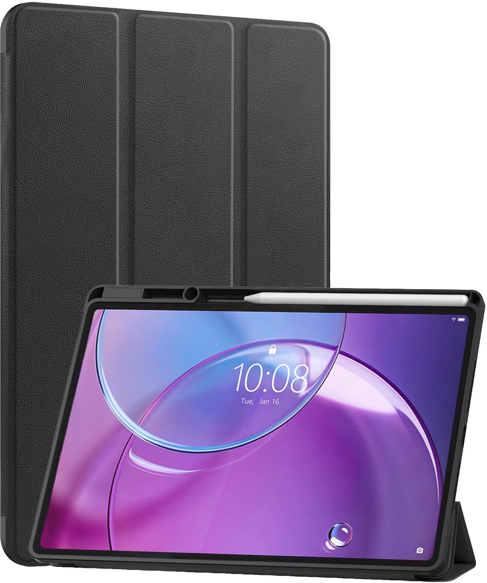 Hoes - Geschikt voor Lenovo Idea Tab Pro Gen 2 - Dun & Stevig - Trifold Bookcase - Hard Cover Case - Met Uitsparing Geschikt voor Lenovo Pen - Hardcover Book - Tablet Hoesje - Zwart