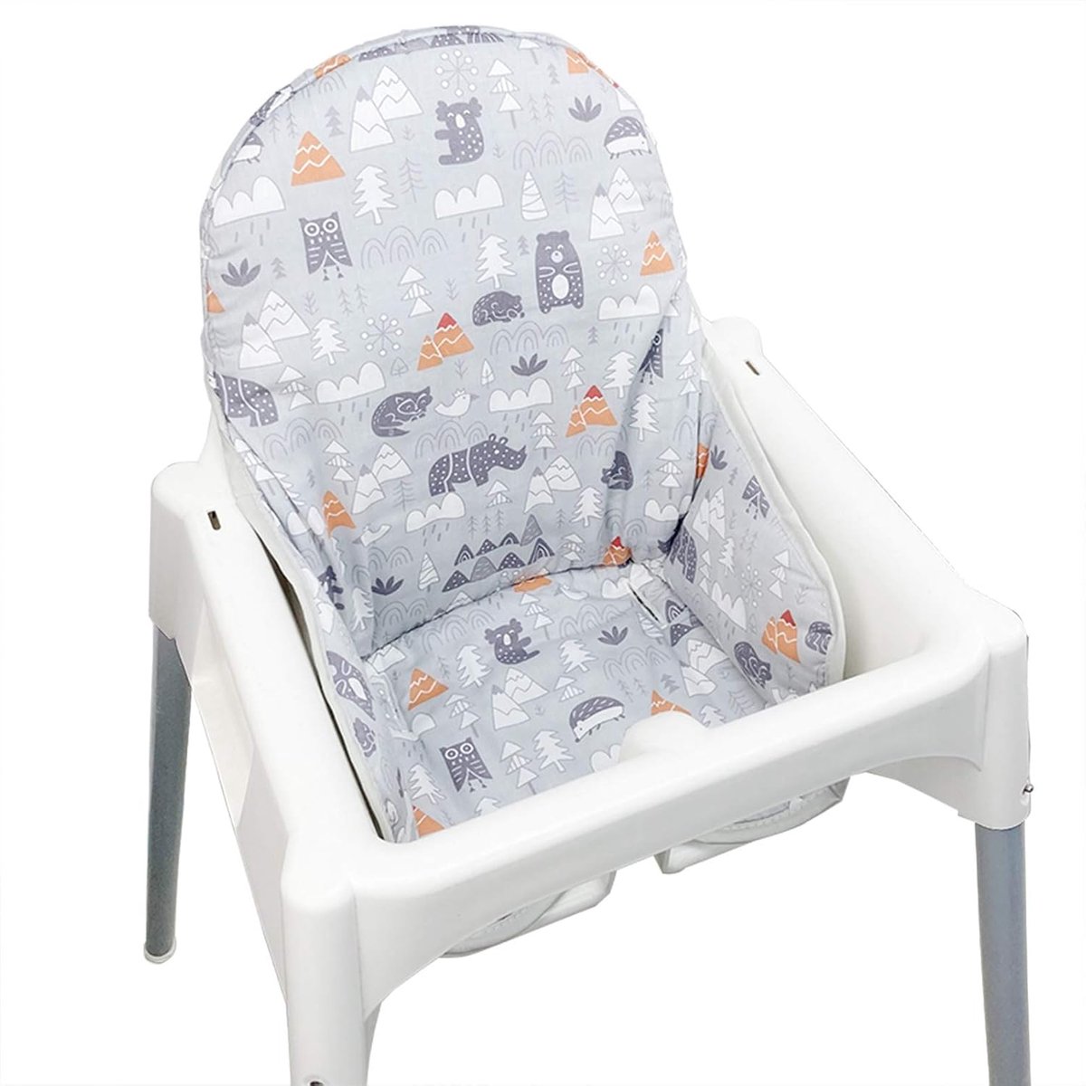 SnelShoppen - Katoenen Stoelhoezen voor IKEA Antilop Kinderstoel - Opvouwbare Babystoelhoes met Bospatroon in Grijs - Perfect voor Kinderen, Feestjes,