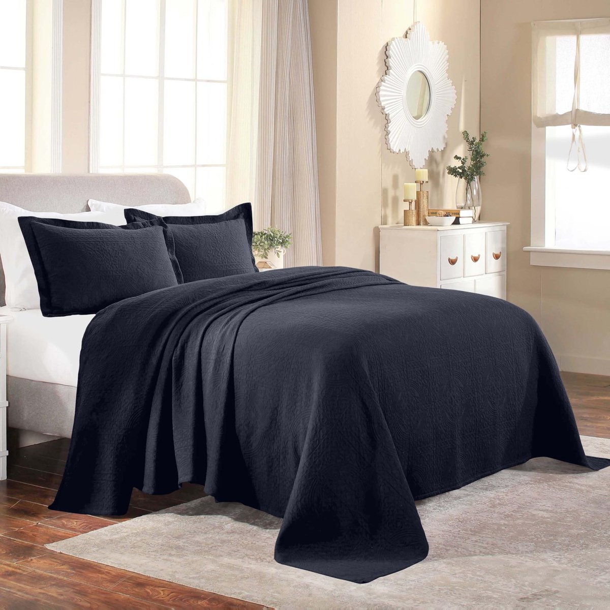 SnelShoppen - Luxe Katoenen Fleur De Lis Spreiset, Warme Dekens, Beddengoed voor Alle Seizoenen, Decoratieve Boho Medaillon-Sprei, Inclusief 1 Sprei e