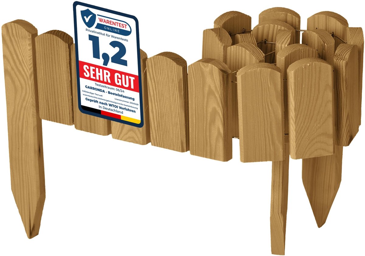 SnelShoppen - Garronda Flexibele Houten Rollborder – Tuinafscheiding, Borderrand, Houten Tuinrand 100 x 10 cm, Lichtbruin, Weerbestendig voor Bloemper